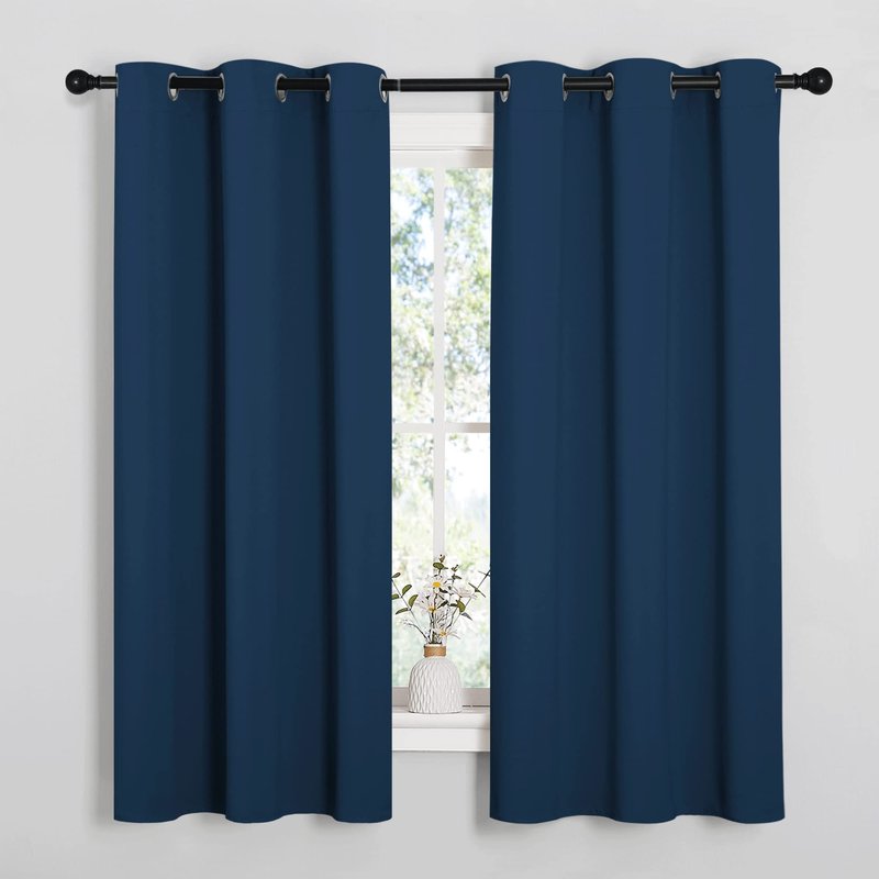 NICETOWN Bedroom Curtain Panels Blackout Draperies, Thermal Insulated Solid Grommet Blackout Curtains/Drapes (1 Pair, 34 by 63 inches, Moroccan Blue)