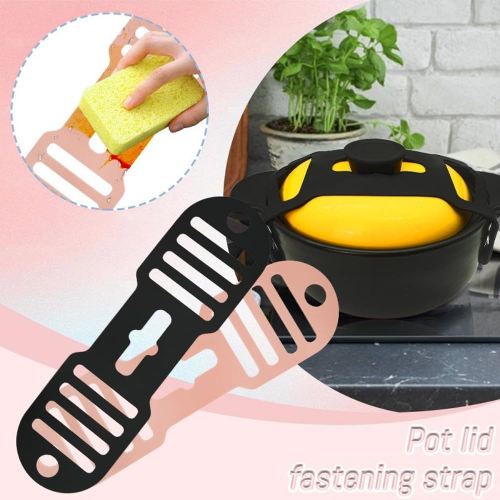 Silicone Lid Lock Strap by [Brand Name] - Universal Crockpot Lid Holder for 6/7/8 Quart | Heat-Resistant, No-Spill Design (Black)