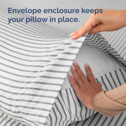 King Standard Pillow Cases - Ultra-Soft Hotel Quality Covers | Fade-Resistant & Wrinkle-Free | Grey Stripes - Set of 2