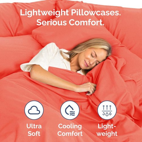 King Standard Pillow Cases - Ultra-Soft Hotel Quality Covers | Fade-Free & Wrinkle Resistant - Coral, Set of 2