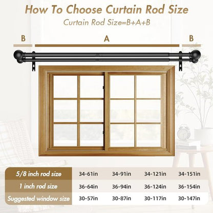 GXOACKJ Double Curtain Rods for Windows 72-144 Inches Length, Adjustable Heavy Duty Decorative Double Drapery Rod With Round Finials For Living Room Bedroom, Black