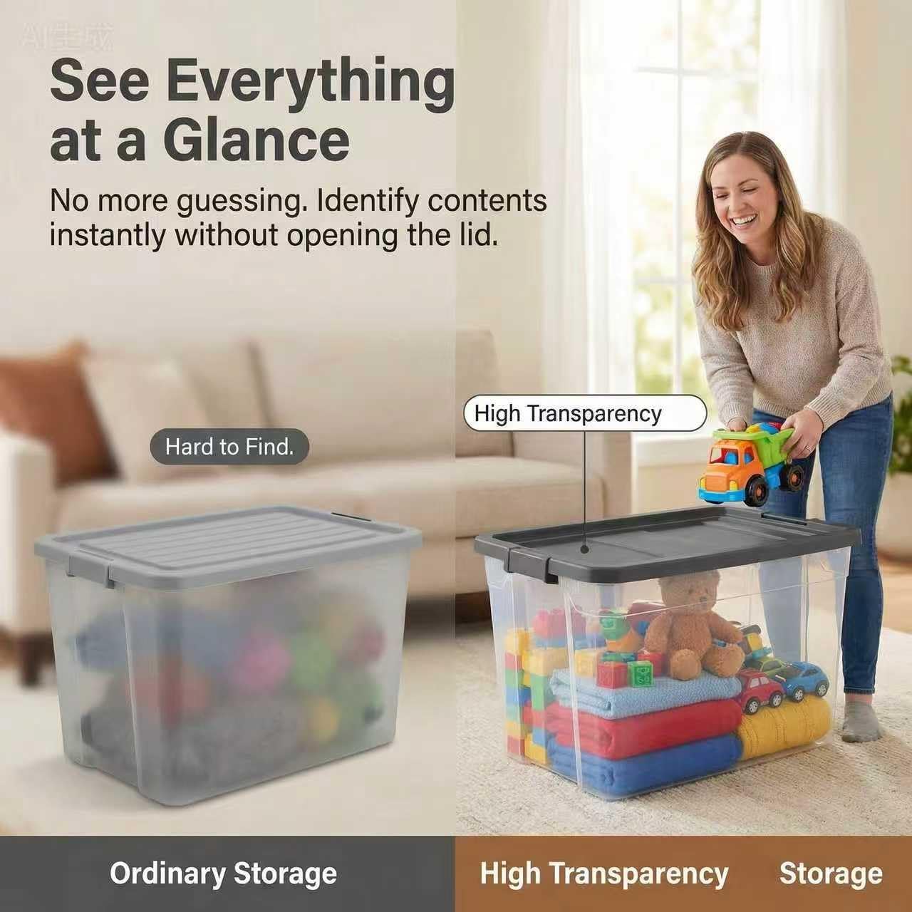 Regine Switzerland 76 Quart Clear Plastic Storage Bins - Durable Latch Lid for Office & Garage Organization | Dark Gray (2 Pack)