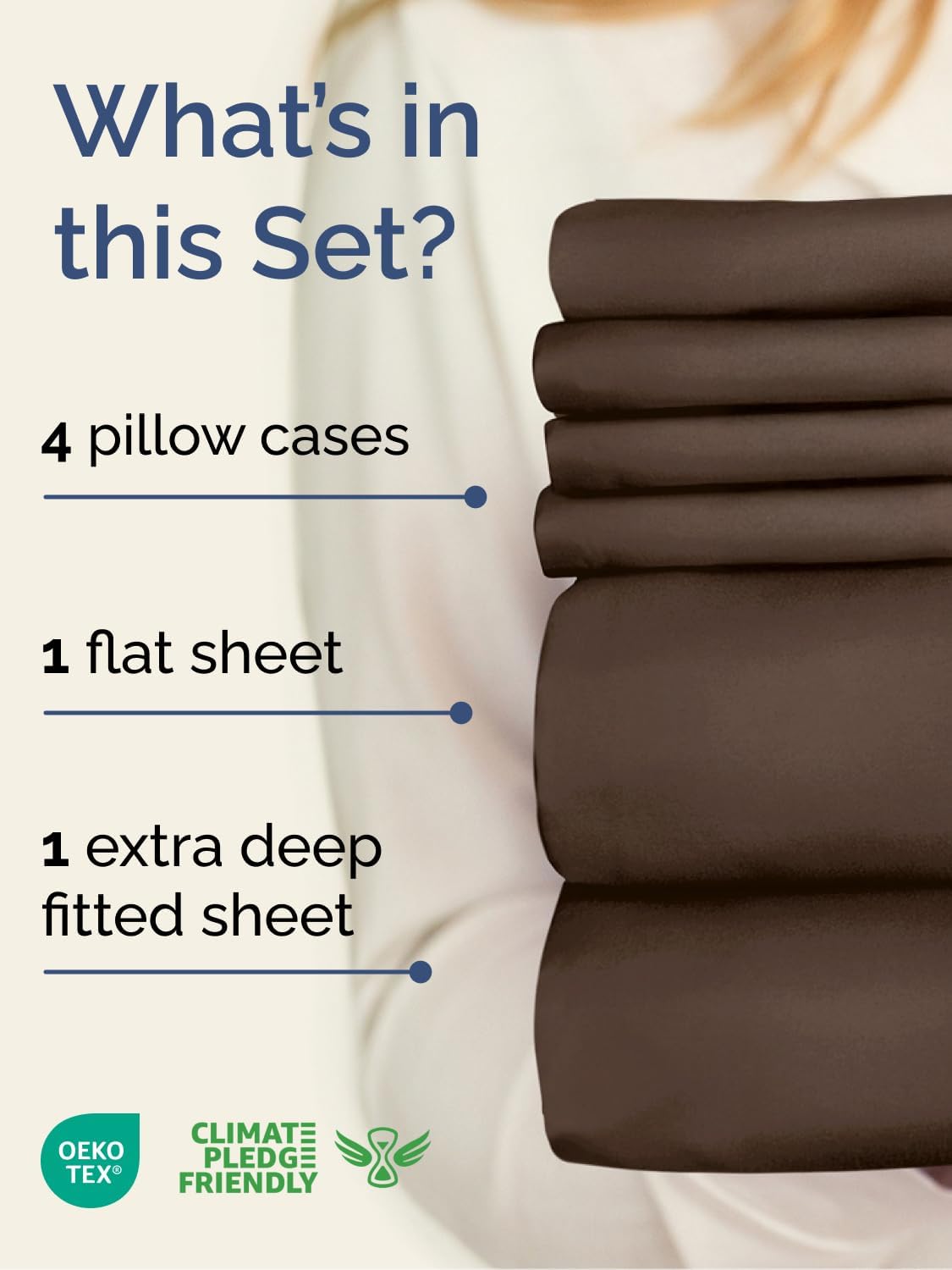 Regine Switzerland Extra Deep Cal King Sheet Set - 6-Piece Breathable Cooling Bedding - Soft, Wrinkle-Free Comfort in Brown