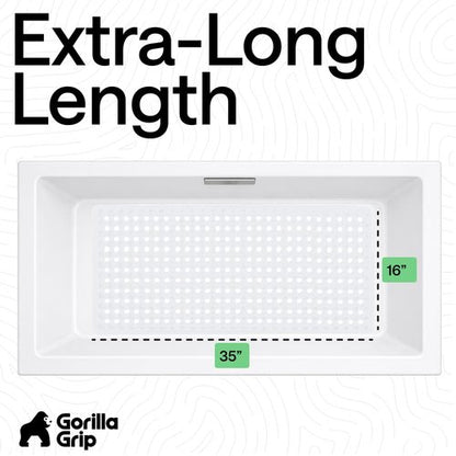 GORILLA GRIP Patented Bath Tub Shower Mat, Machine Washable Bathtub Floor Liner Mats, Suction Cups and Drain Holes to Keep Tubs Clean, Soft on Feet, Bathroom Essentials, 35x16 Inch, White