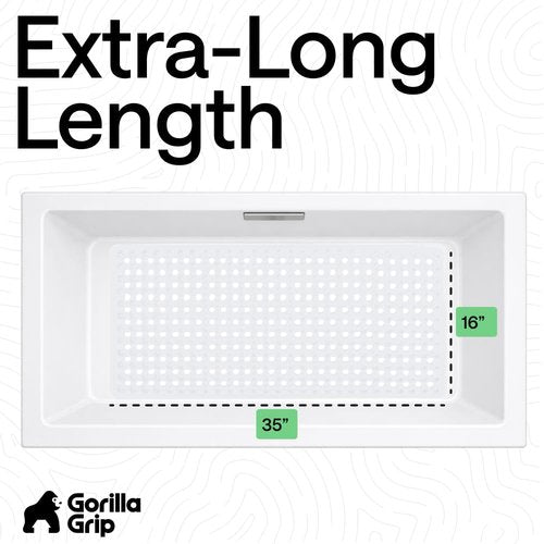 GORILLA GRIP Patented Bath Tub Shower Mat, 2 Pack, Machine Washable Bathtub Floor Liner Mats, Suction Cups and Drain Holes to Keep Tubs Clean, Soft on Feet, Bathroom Essentials, 35x16 Inch, White