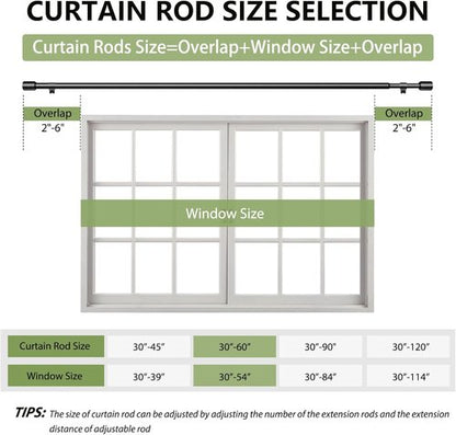 Adjustable Black Curtain Rods by [Brand Name] - 30-60 Inch for 30-54 Inch Windows | 2 Pack with Brackets