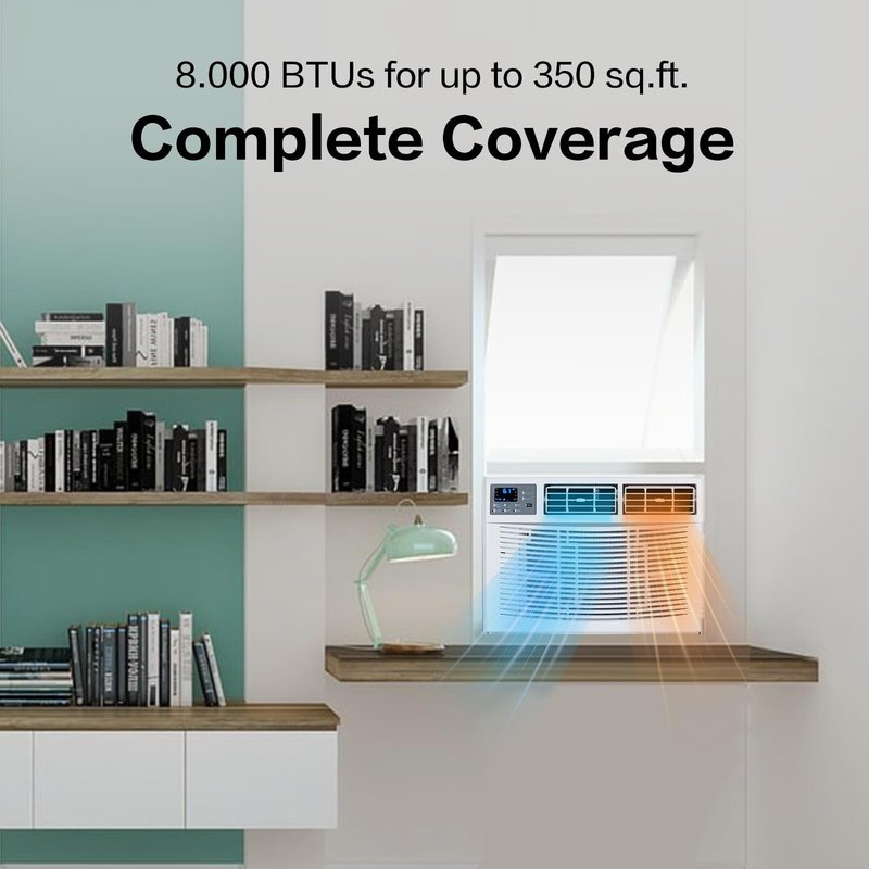 ROVSUN 8000 BTU Air Conditioner Window Unit with Heat, 4-in-1 Window AC Unit Cooler, Heater, Dehumidifier & Fan with Timer, Remote Control & Installation Kit for Rooms up to 350 Sq. Ft, 115V/60Hz