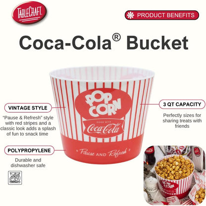 Tablecraft Coca-Cola Popcorn Bucket - Fun "Pause & Refresh" Design | Red Color