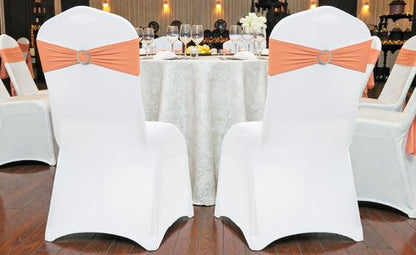 MDS Spandex Chair Sashes - Pack of 200 Elastic Stretch Bows with Buckle Slider for Wedding Decor - Peach