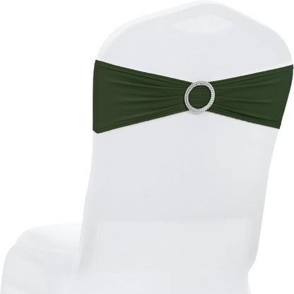 MDS Spandex Chair Sashes - Universal Elastic Stretch Ties with Buckle for Weddings | Olive Green, Pack of 125