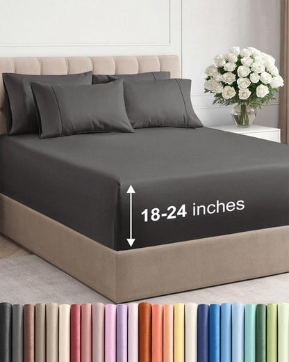 Extra Deep Full Sheet Set - 6 Piece Breathable and Cooling Sheets - Hotel Luxury Bedding for Women, Men, Kids & Teens - Easy & Secure Fit - Soft, Wrinkle Free and Comfy - Extra Deep Pockets - Charcoal