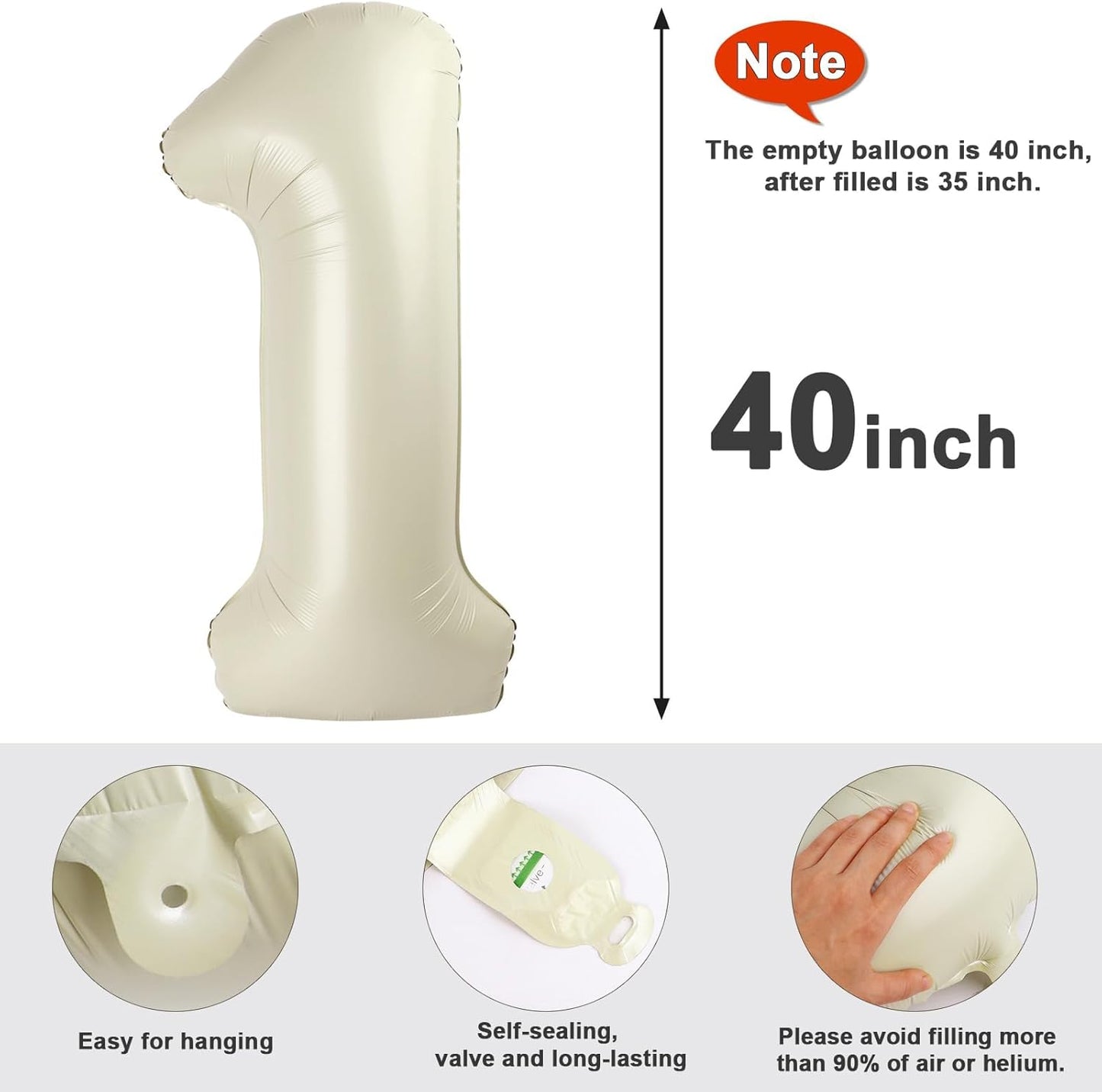 Number Balloons - 30th Birthday Decoration - 40-Inch Cream Foil Balloons for Celebrations