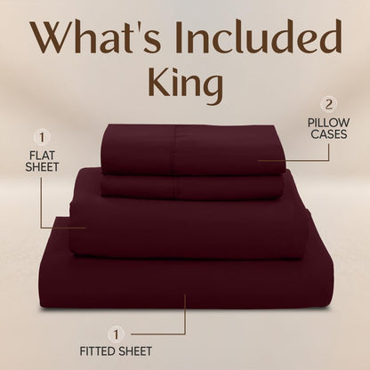 Utopia Bedding King Size Sheet Set – 4 Piece Bed Sheets, Soft and Breathable Microfiber, Includes 1 Fitted Sheet, 1 Flat Sheet and 2 Pillowcases – Oeko Tex (Burgundy)