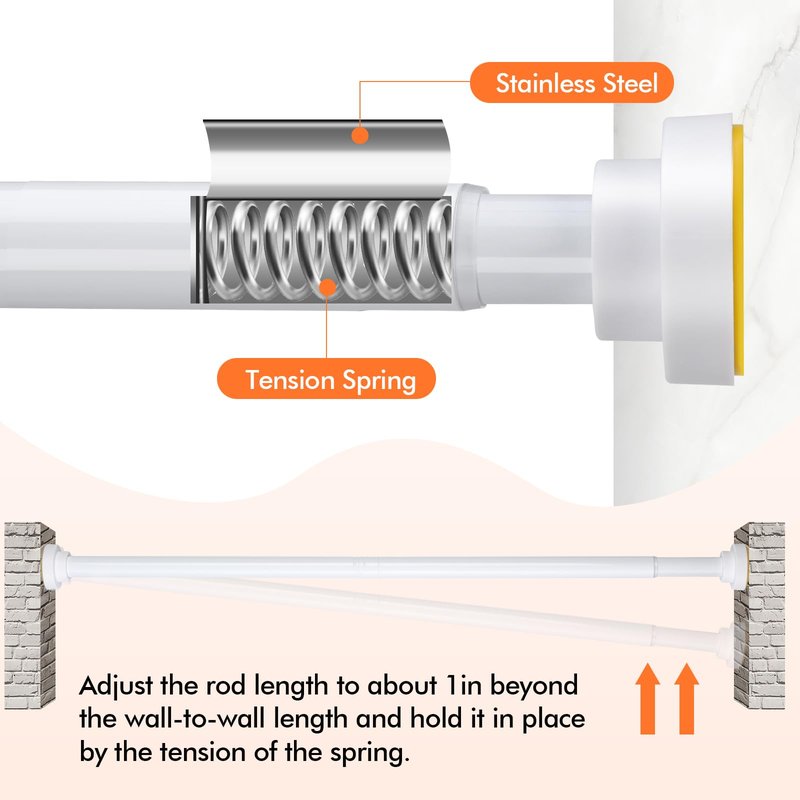 Shower Curtain Rod 31-80 in Adjustable Curtain Rod No Drilling Tension Shower Rod Stainless Steel for Bathroom Room Divider, White