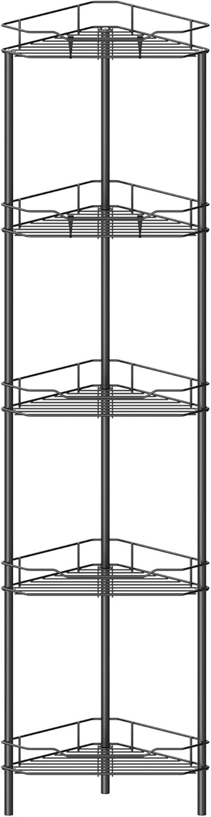 HuggieGems 5-Tier Corner Shower Caddy Organizer - Stylish Black Bathroom Shelf with Hooks