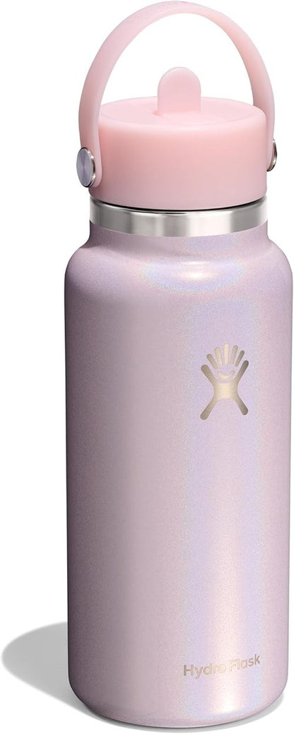 Hydro Flask Water Bottle - Insulated Stainless Steel with Wide Mouth Flex Straw Lid | 32 Oz Glimmer Cream
