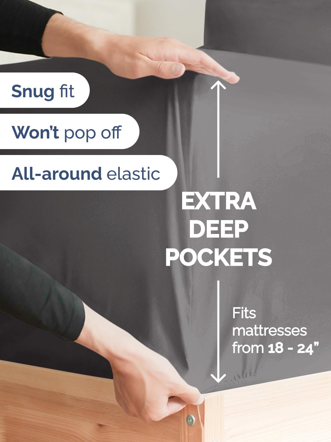 Skiennix Extra Deep Twin Sheet Set - 4-Piece Breathable Cooling Bedding - Soft, Wrinkle-Free Grey Sheets for Ultimate Comfort