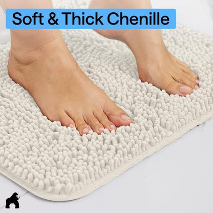 GORILLA GRIP Bath Rug Mat - Thick Soft Absorbent Chenille | Quick Dry Microfiber, 24x17, Ivory