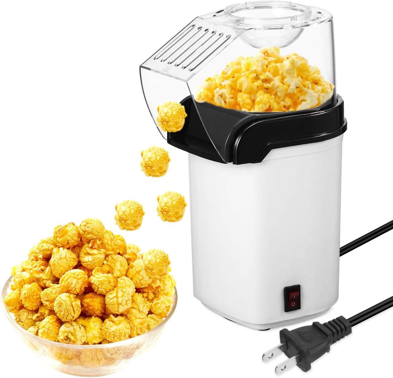 OUNONA Electric Hot Air Popcorn Maker - Compact 10-Inch Home Machine for Quick Snacks & Movie Nights