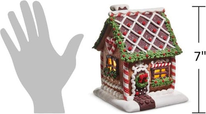 Bridge Collection Lighted Gingerbread House Figurine - Festive Christmas Tabletop Accent with Peppermint Roof