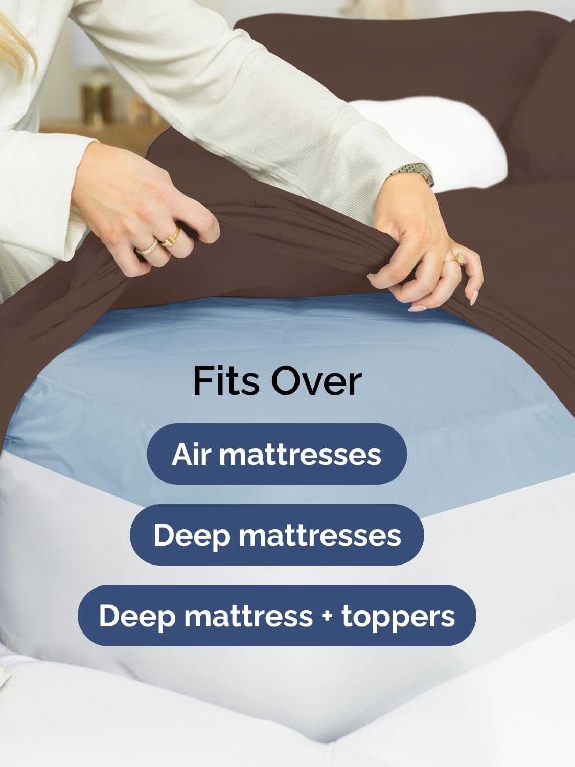 Skiennix Extra Deep Full Sheet Set - 6 Piece Cooling Bedding - Soft, Wrinkle-Free, Easy Fit - Brown