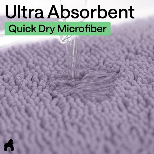GORILLA GRIP Bath Rug Mat - Thick, Soft, Absorbent Chenille | Quick-Dry Microfiber, 44x26, Light Purple