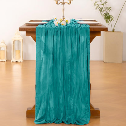 Socomi Teal Blue Cheesecloth Table Runner - 120 Inch Boho Rustic Gauze for Weddings & Parties