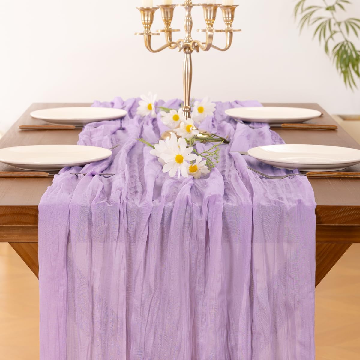 Socomi Cheesecloth Table Runner - Lilac Purple 120-Inch for Boho Rustic Weddings & Events