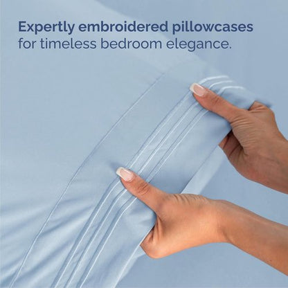 Cal King Size Sheet Set by Hotel Luxury | 4-Piece Comfy, Breathable & Cooling Bedding - Soft, Wrinkle-Free, Deep Pockets - Light Blue