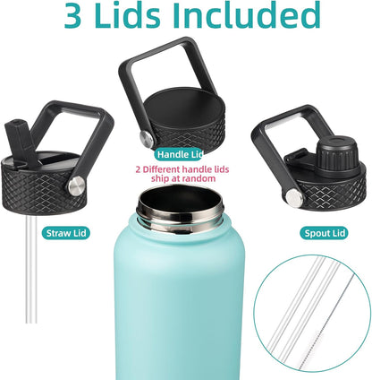 Skiennix 40oz Insulated Water Bottle - Stainless Steel Sport Bottle with 3 Lids | Turquoise