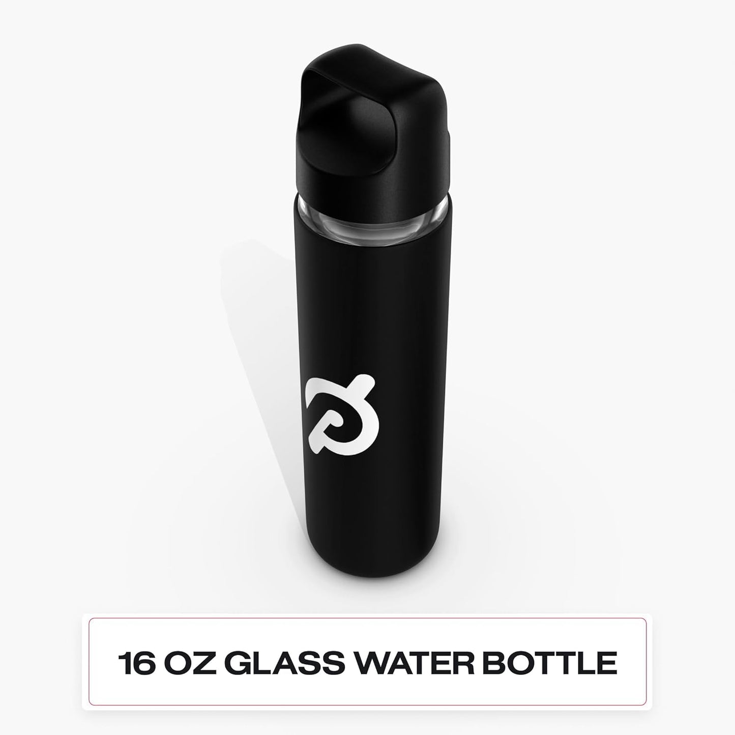 Peloton Glass Water Bottle - 16 Oz. with Non-Slip Silicone Sleeve & Travel-Friendly Handle, Black