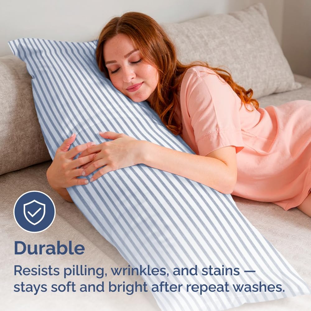 Skiennix Body Pillowcases Set of 2 | Soft, Wrinkle-Free 20x54 Pillow Covers for Side Sleepers - Blue Stripes