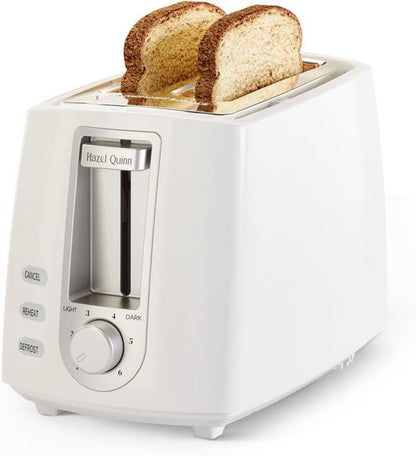 Hazel Quinn 2-Slice Toaster - Wide Slots for Thick Bread & Bagels, 6 Browning Levels, White