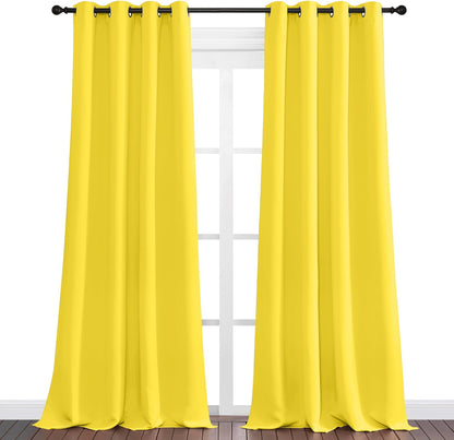 NICETOWN Bright Yellow Curtains - 102" Long, 55" Wide | Sound Reducing, Heat & Cold Blocking Panels for Modern Spaces