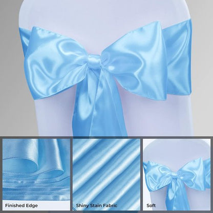 Babenest Satin Chair Sashes - Upgraded 30 Pcs Ribbons & Bows for Weddings & Events | Baby Blue
