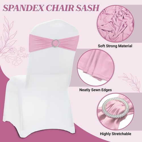 MDS Spandex Chair Sashes - Pack of 200 Elastic Stretch Bands with Slider Bow for Wedding Decor | Blush Pink