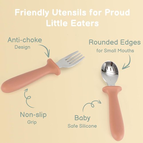 Eascrozn Toddler Utensils Set - 6 Pack Kids Silverware with Silicone Handles | Safe Stainless Steel Spoons & Forks