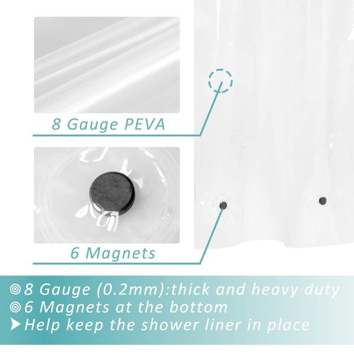 Mrs Awesome Extra Long Shower Curtain Liner with 6 Magnets 72 x 84 inch, Clear PEVA 8G Heavy Duty Thick Plastic Shower Curtain, Waterproof, 72x84