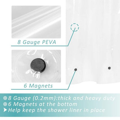 Mrs Awesome Extra Long Shower Curtain Liner with 6 Magnets 72 x 84 inch, Clear PEVA 8G Heavy Duty Thick Plastic Shower Curtain, Waterproof, 72x84