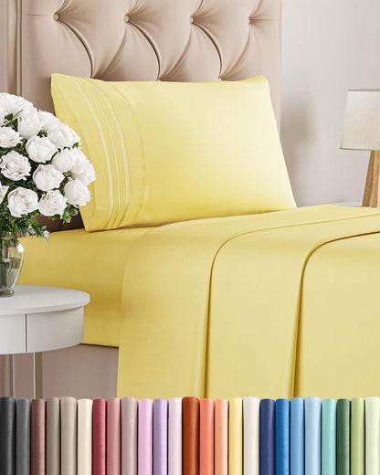 Skiennix Twin XL Sheet Set - Comfy Cooling Bed Sheets - Ultra-Soft, Deep Pockets, Wrinkle-Free - Yellow