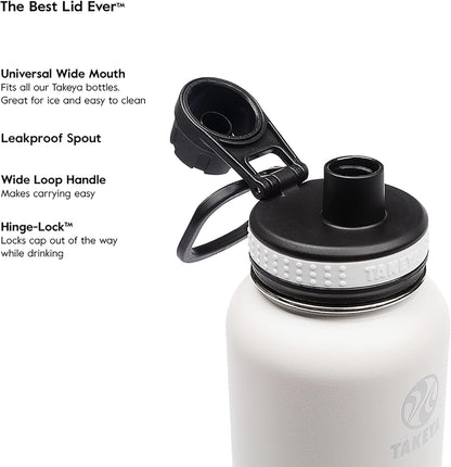 Takeya Originals Vacuum-Insulated Water Bottle - 24oz Stainless Steel, Sleek Black Finish
