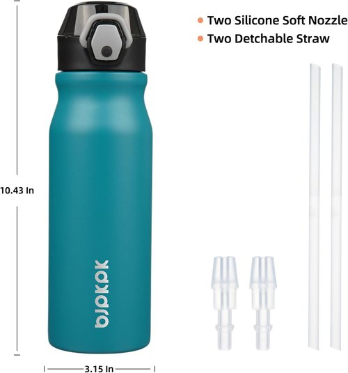 BJPKPK Stainless Steel Insulated Water Bottle - 25oz Reusable Thermal Flask with Straw Lid | Laguna Color