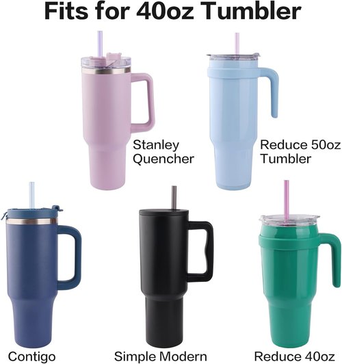 Joshey 12 Inch Tritan Replacement Straws - 6 Pack Reusable Straws with Cleaning Brush | Fits 30oz & 40oz Stanley Cups, BPA-Free (Black)
