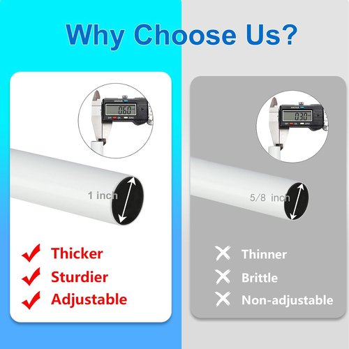 Byondeth Curtain Rod - Adjustable 16 to 170 Inches | 1 Inch Diameter with Aluminum End Cap, White