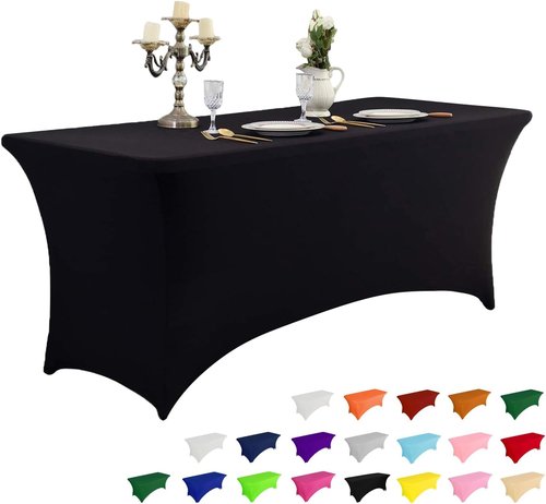 IVAPUPU 4FT Black Stretch Tablecloth - Washable Fitted Cover for Events, Parties & Weddings