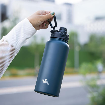 Skiennix 32 Oz Insulated Stainless Steel Water Bottle - Durable Sport Design, Navy Blue