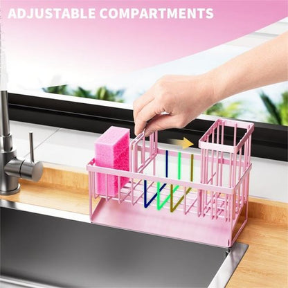 Cisily Pink Kitchen Sink Caddy Organizer - Rustproof 304 Stainless Steel with Brush & Sponge Holder