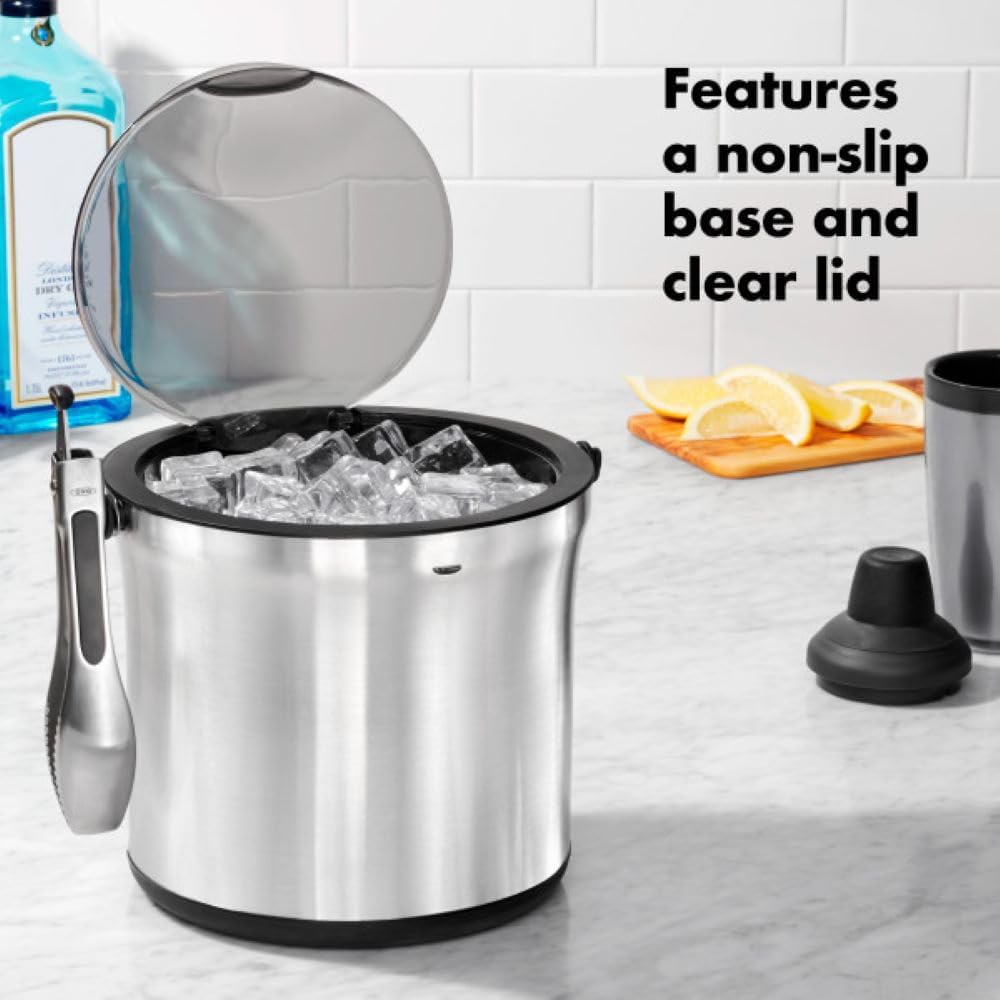 OXO 3107300 Steel Ice Bucket and Tongs Set