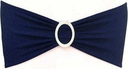 Skiennix Navy Blue Chair Sashes - 100 Pack Spandex Chair Bands with Buckles for Events & Parties