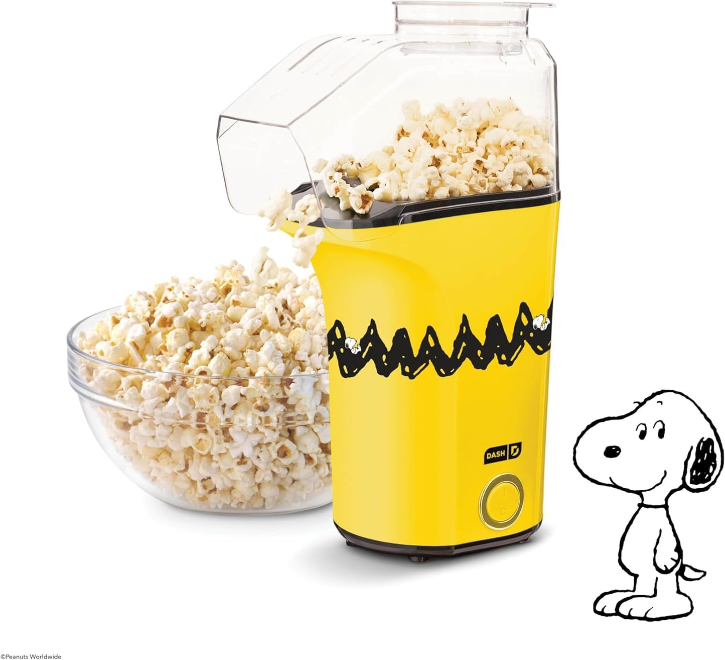 Peanuts DASH Fresh Pop Popcorn Maker - Oil-Free Air Popcorn Popper with Measuring Cup & Recipe Guide - 16 Cups for Movie Nights